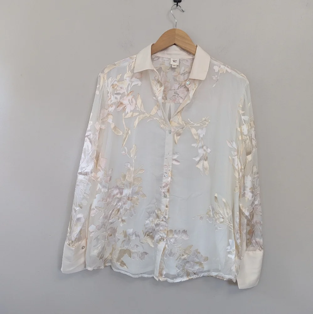 Autres Filles Cream Floral Burnout Button-up Blouse Whimsigoth - Picture 3 of 15